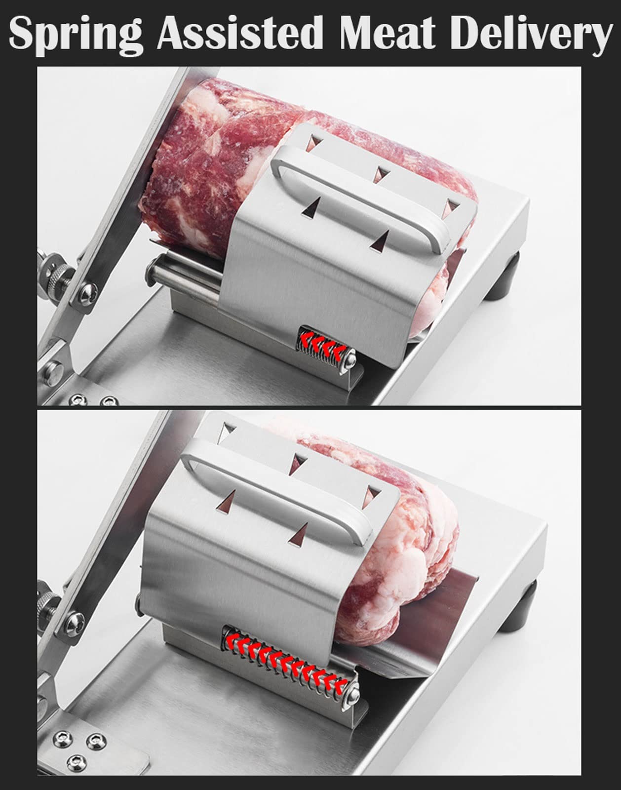 Affettatrice Manuale Salumi per Verdure Manzo e Montone Macchina in Acciaio Inox da Taglio Carne Congelata Spessore della Fetta Regolabile da 0.2-8mm, Nessuna Ruggine, Facile da Pulire