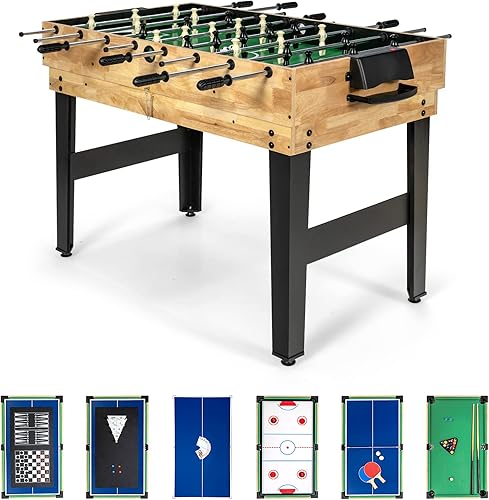 Goplus Juego de mesa de juego múltiple 10 en 1, mesa de juego combinada de tamaño adulto con futbolín, tenis de mesa, piscina, mesa de hockey de
