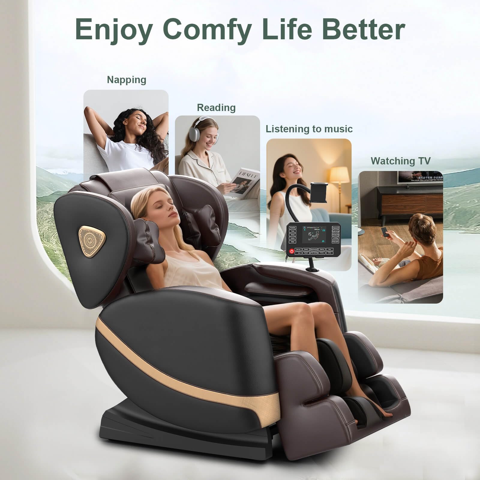 F FURNIMAT Massagesessel Ganzkörper, Zero Gravity Relaxsessel Massagestühle mit Taillen- und Beinheizung, Komfort-Airbags, Fußrollen, 10 Massagerollen, Bluetooth-Lautsprecher, Fernbedienung