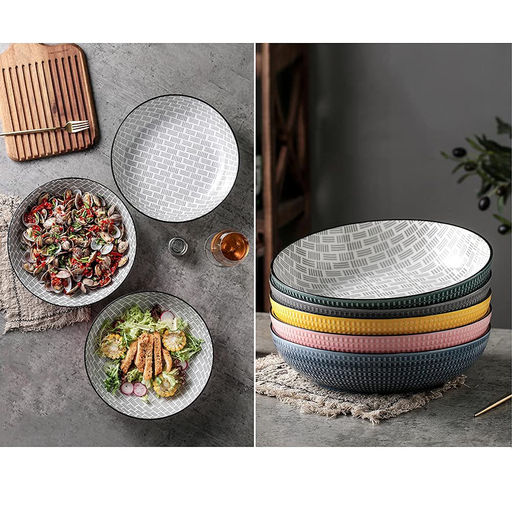 Bol en céramique, Bol de Riz Ramen, Grand Bol à Soupe, Bol à la Farine de Fruits et légumes, Grand Bol à Soupe Domestique, Styles Divers,Rose