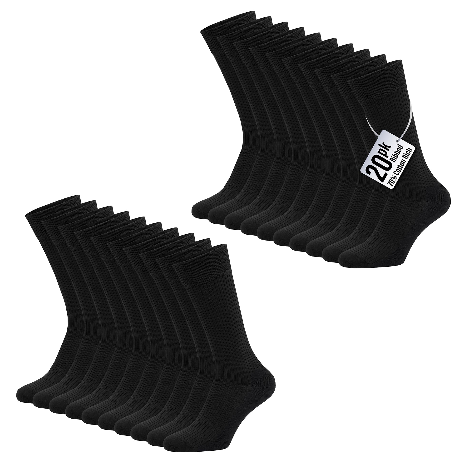 The Essentials Wardrobe Men's 20 Pack Black 20Pk Drop Needle Ankle Socks - Uk 6-8.5/Eu 39-42.5 - Black
