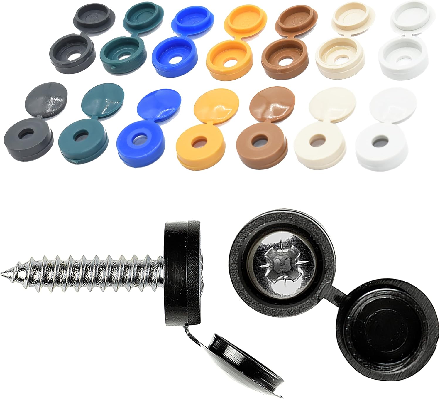 100 x Mixed Colour Small HINGED Screw Head Cover CAPS for Size 6g 8g