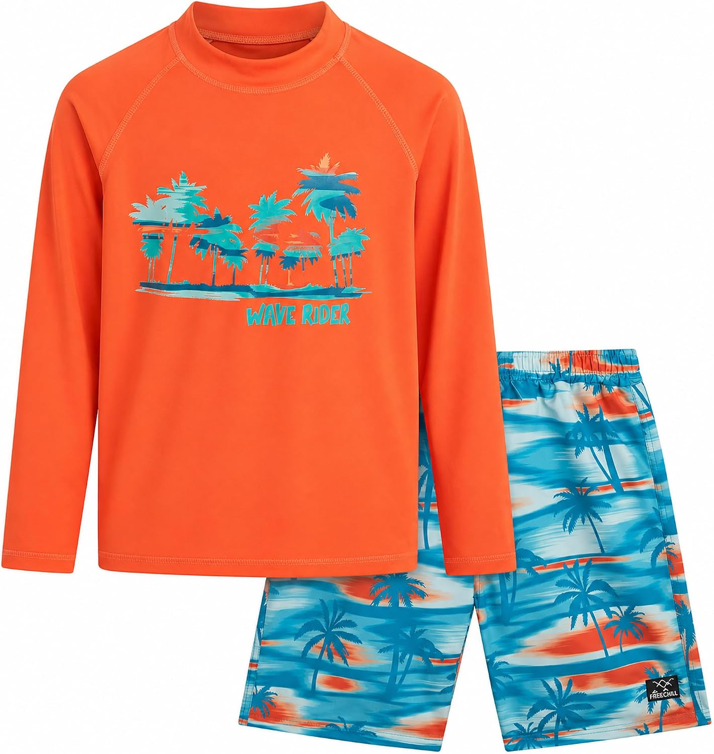 Big Chill Boys Rash Guard Set - 2 Piece UPF 50+ Boys Swim Trunks & Long Sleeve Boy Swim Shirt Youth Bathing Suit Swimwear Set