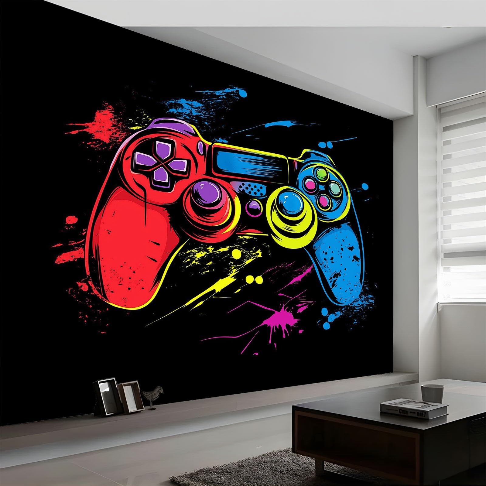 Generico Minimalistyczny kontroler graffiti tapeta z efektem 3D, 500 x 280 cm Fototapeta z włókniny | Dekoracja ścienna tapeta do sypialni, czarna