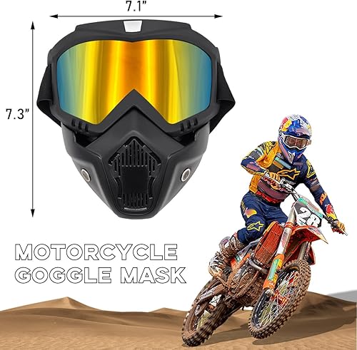 Miniatura 2 de Gafas de motocicleta, casco de motocross resistente al viento, gafas de conducción con máscara facial extraíble, accesorios de motocicleta (dorado)