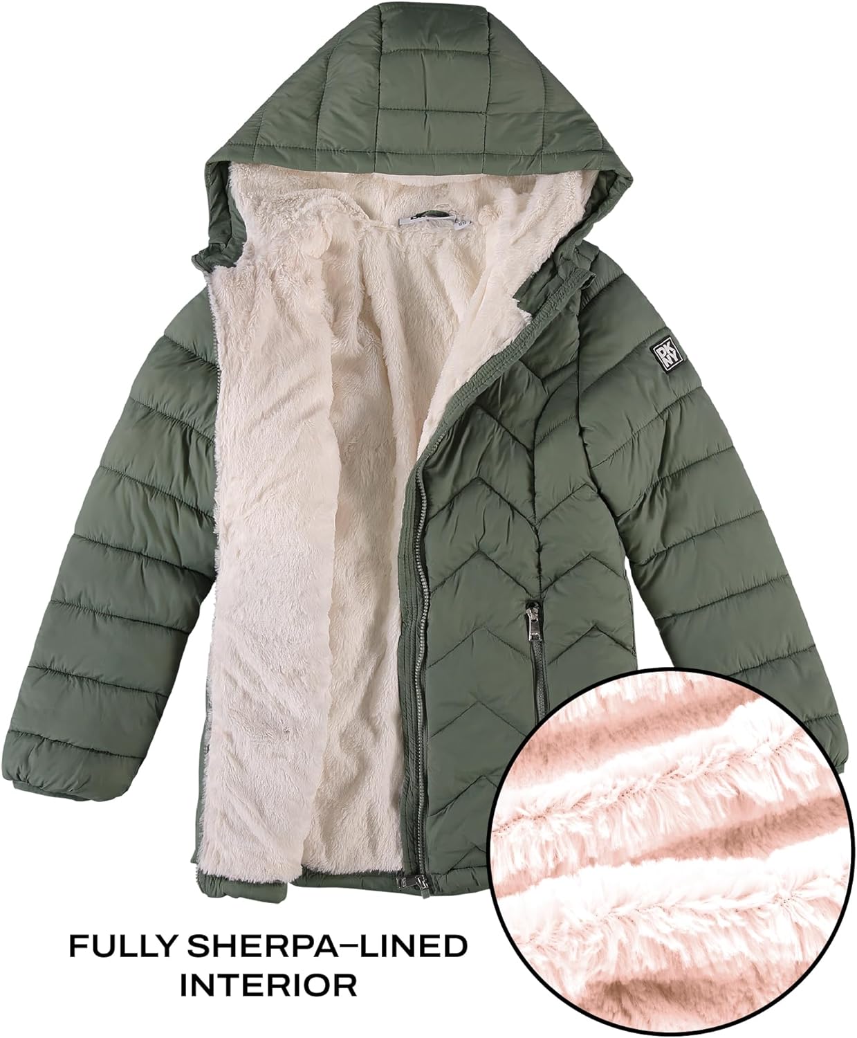 DKNY Girls Puffer Jacket - Full Sherpa Lined Glacier Shield Mid Length Quilted Puffer Jacket Kids Insulated Winter Coat - Image 4