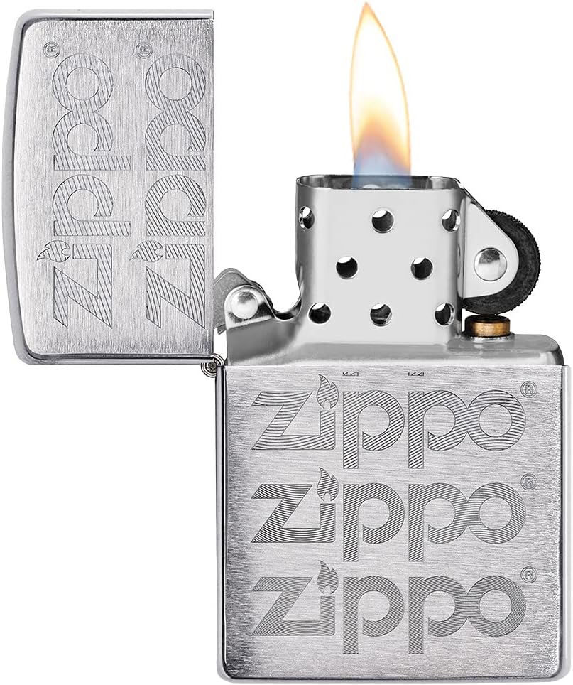 Zippo Storm Lighter - Logo Design - Auto Engraving on Brushed Chrome Finish - Refillable - Reusable - Windproof Design - Gift Boxed - Made in USA