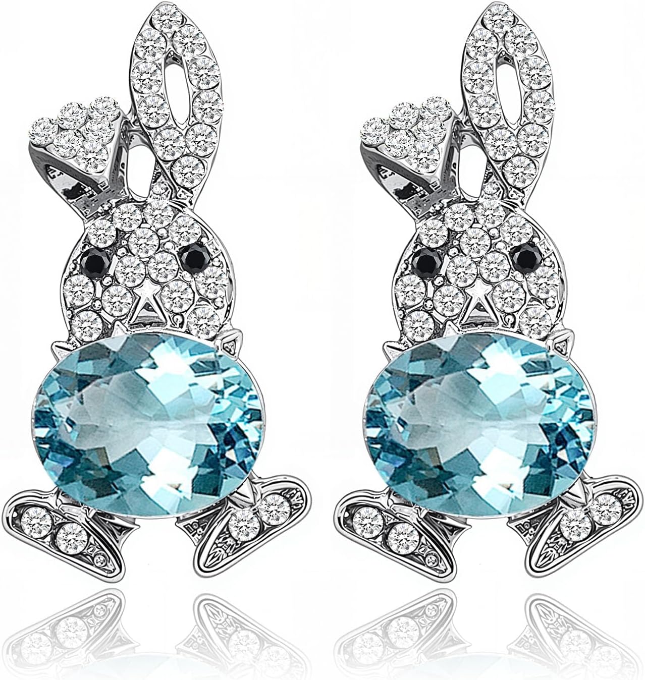 Crystal Rabbit Earrings for Women Silver Blue Rabbit Ear Stud Cute Animal Earrings Rhinestone Bunny Earring Easter Jewelry Gift
