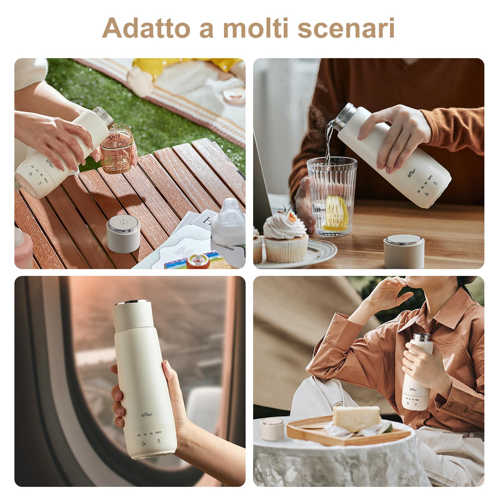 Bear 300 ml 4-Temperatura Bollitore Elettrico 3-in-1 Bollitore Elettrico da Viaggio Doppio Strato 304 Fodera in Acciaio Inossidabile Piccola Tazza Portatile di Isolamento Termico Veloce