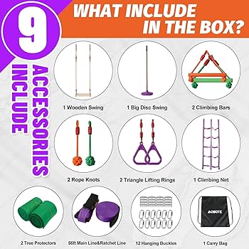 Amazon.com: Ninja Warrior Obstacle Course for Kids-Slackline 52ft