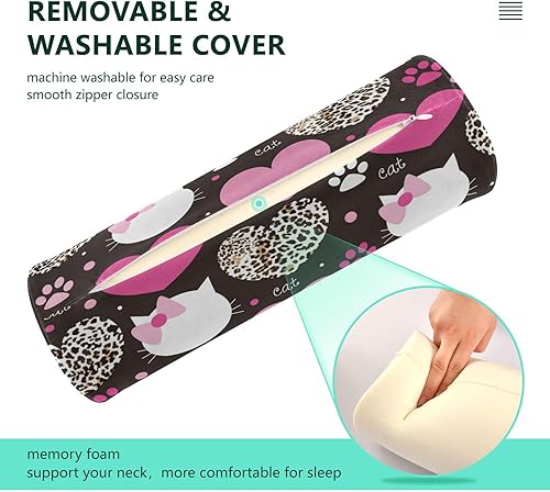 Miniatura 3 de JUNZAN Abrigo de leopardo con corazón y salud de gato, almohada cervical para el cuello con funda, almohada redonda decorativa para soporte de