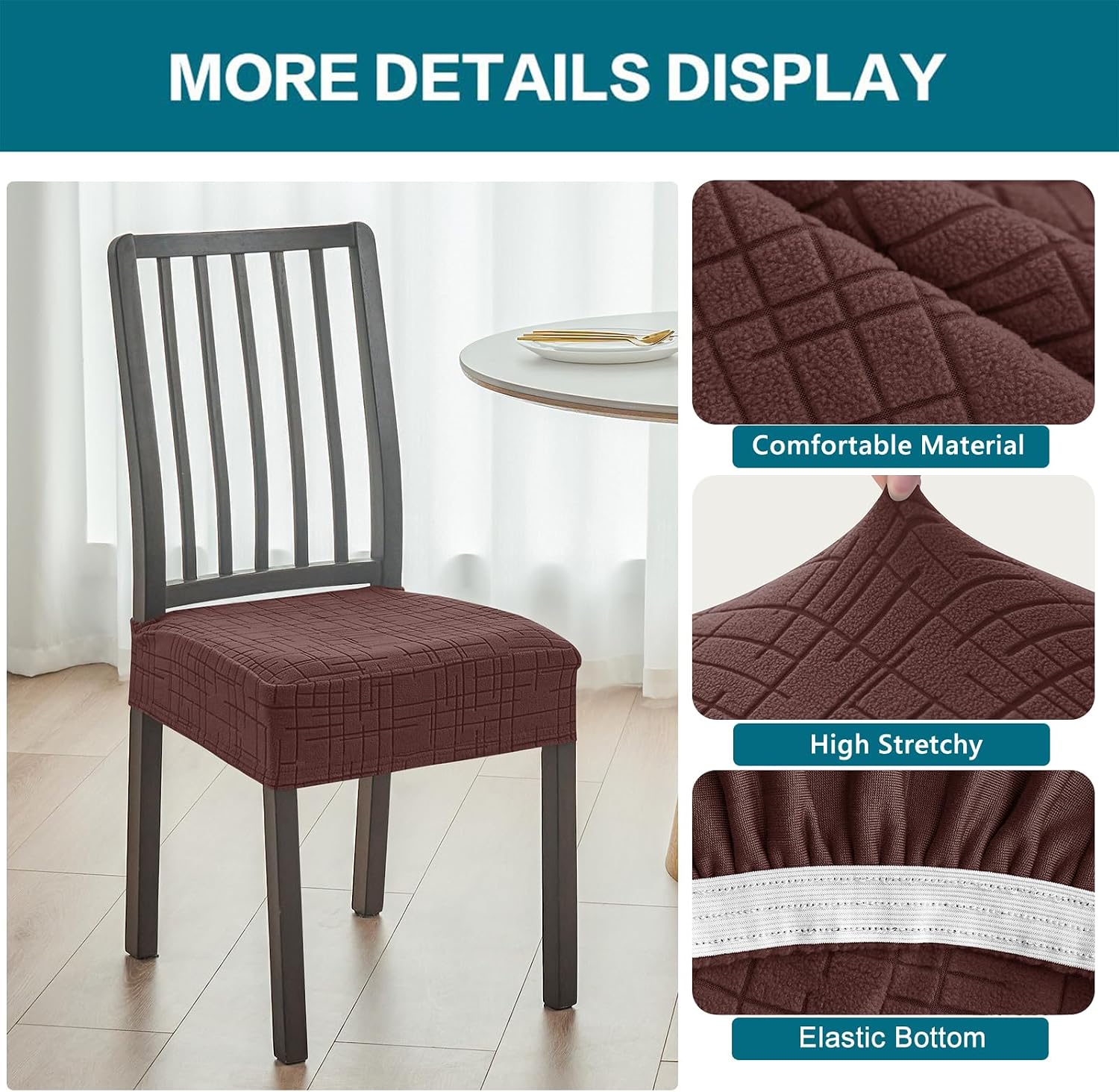 KRFOONN Stretch Seat Covers for Dining Room Chairs Set of 4, Coffee