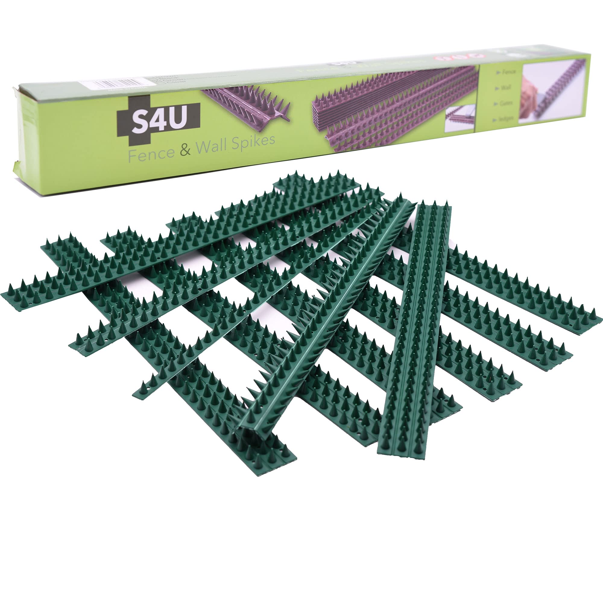 S4U Fence Wall Spikes Garden Security Intruder Bird Cat Repellent Burglar Anti Climb 10pcs - 5m 50 x 4.5 x 1.5cm (1 Pack, Green)
