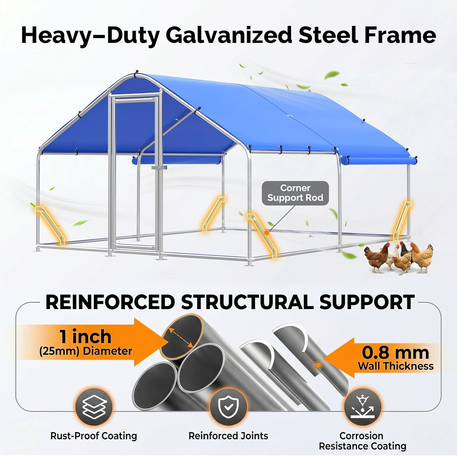 Large Metal Chicken Coop Run with Hardware Cloth, Chicken Runs for Yard with Cover, Walk in Chicken Coop Fence Pen Enclosure for Hen,Duck,Poultry Cage (11.8 x 8.9 x 6.4FT, for 20 Chickens)