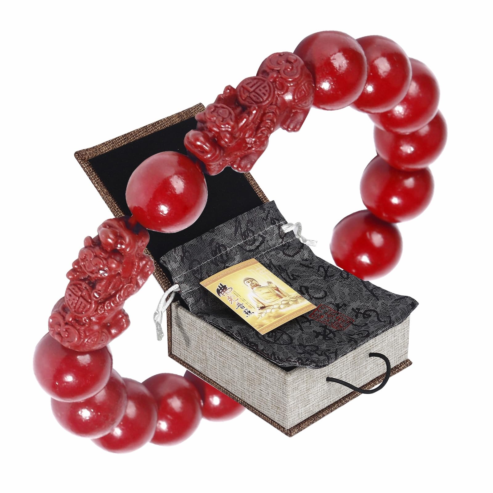 Feng Shui Bracelet Cinnabar Bracelet, Cinnabar PiXiu Bracelet Prayer Beads Dragon Protection Bracelet for Men Women, Red Bead Bracelets Jewelry Gifts Meaning to Attract Wealth and Good Luck