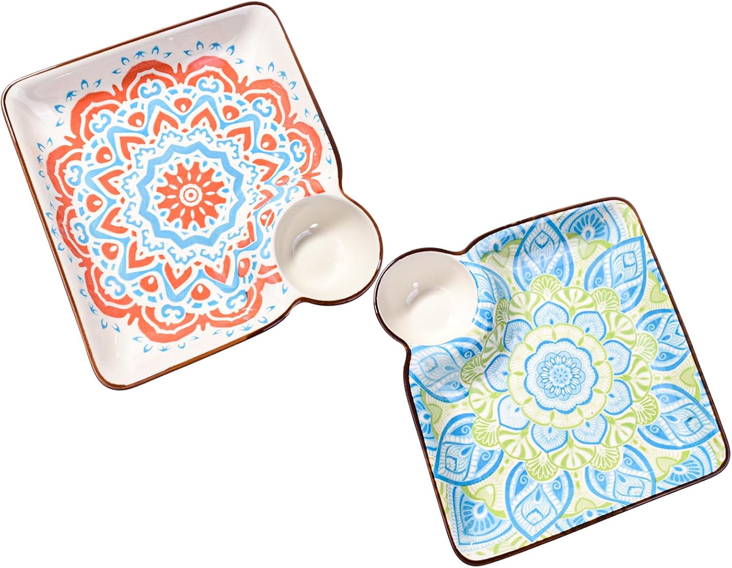 Set of 2 Japanese Square Sushi Plates with 2 Wooden Chopsticks, 7 Inch