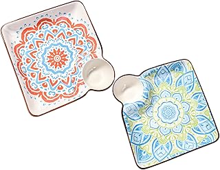 Dumpling Plate with Sauce Compartment Set of 2 for Sushi Snack Dumpling Microwaveable, Dishwasher Safe