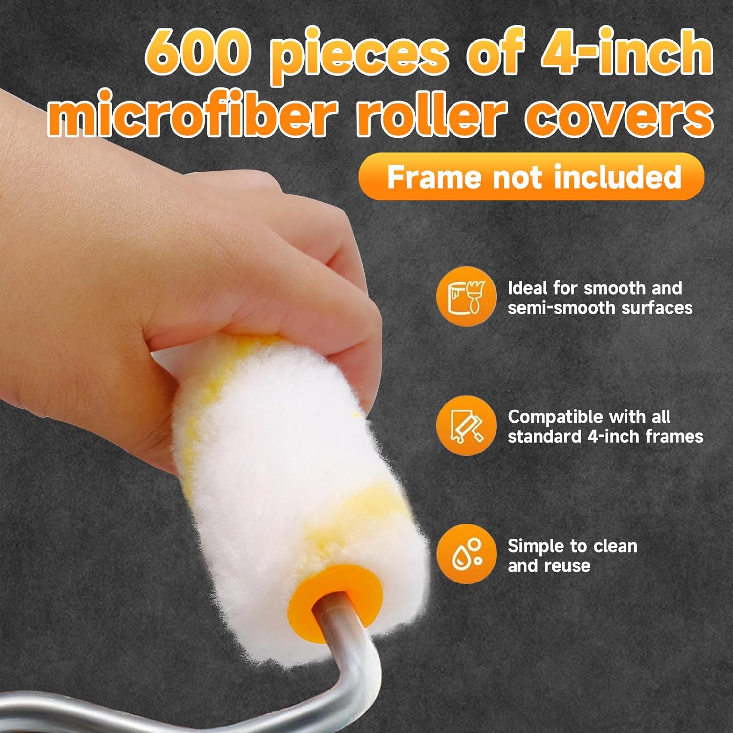 600 Pcs 4 Inch Paint Roller Covers Mini Paint Roller with 1/2" Nap Microfiber Bulk Set Small Painting Tools and Supplies for House Repair DIY Home (Yellow)