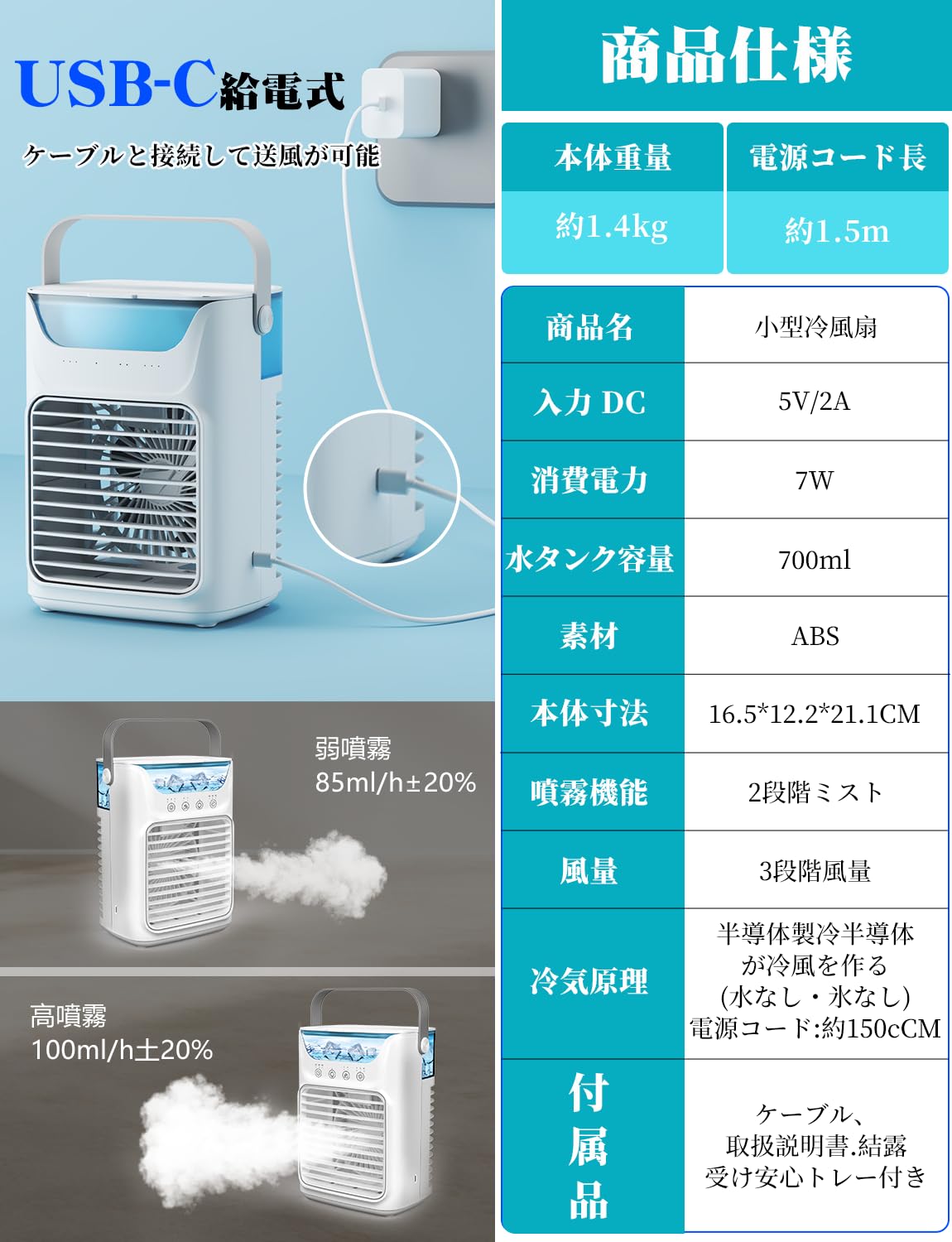 Amazon | 冷風機 冷風扇 強力 人気【2026新型・噴霧加湿・USB-C給電式