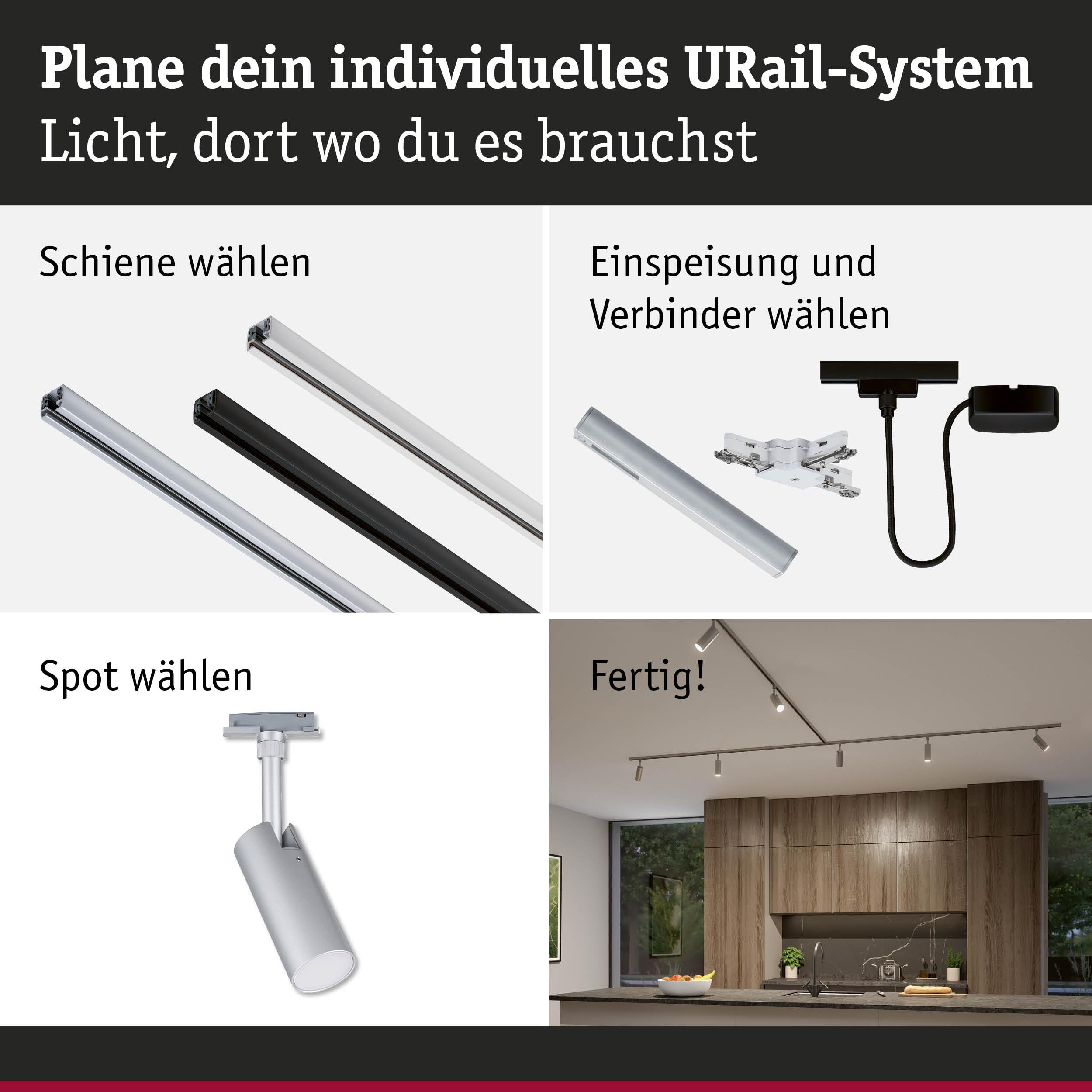 Paulmann URail Schienenspot Tubo Einzelspot 300lm 4W 2700-4000K 230V Chrom matt