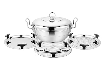 Prabha Stainless Steel Mini Multi Kadhai, Multi Use, Dhokla, Idli, Uttapam, Grace Induction Base, 20cm, 4 Plates, 2 Year Manufacturer Warranty