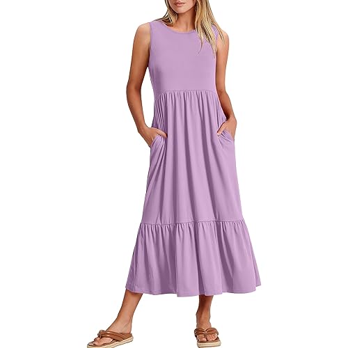 ANRABESS Women Summer Casual Sleeveless Crewneck Sundress Aline Flowy Tiered Maxi Long Beach Dress Vacation Outfits