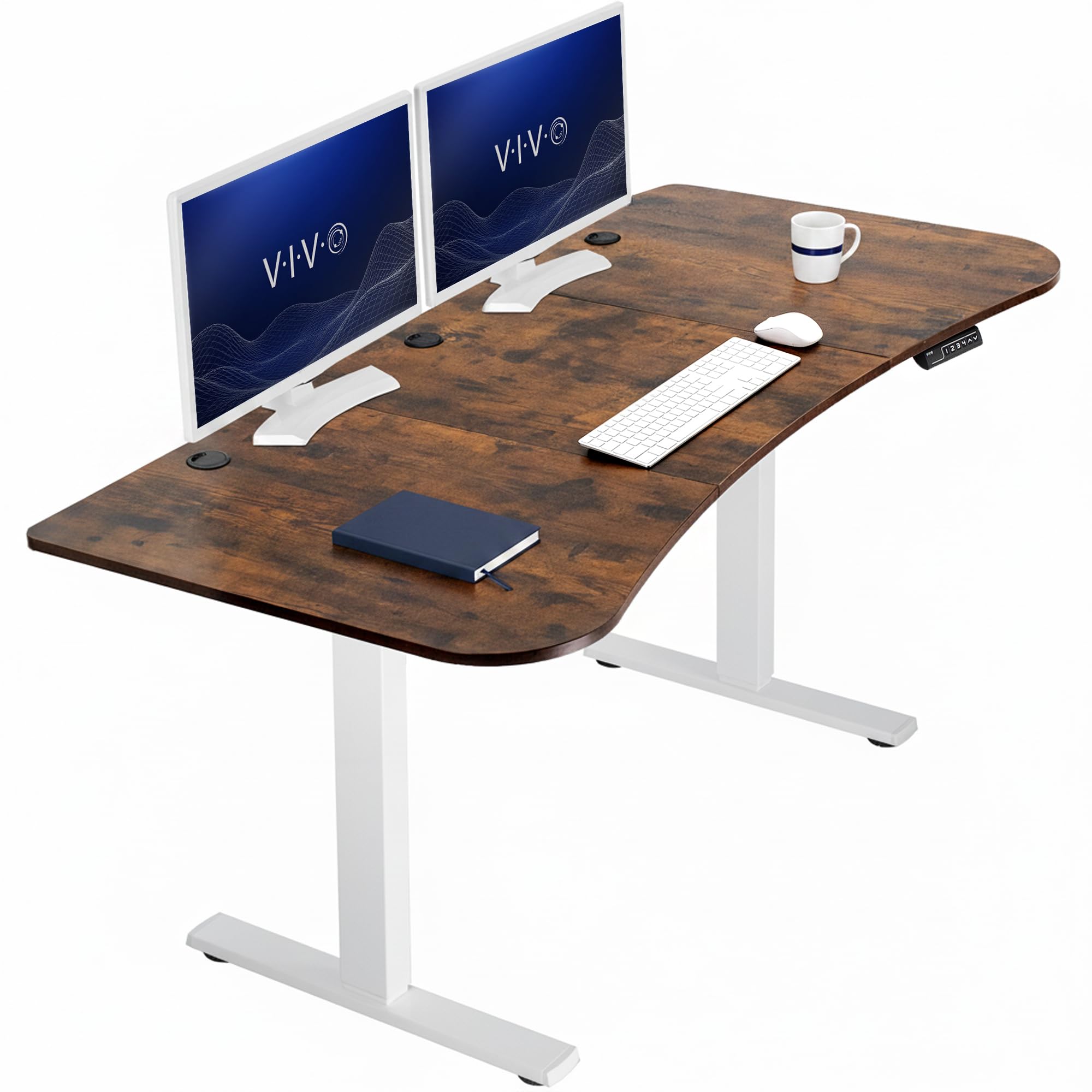 VIVO Electric 63 x 32 in Rustic Standing Desk, Memory Height Adjustment, 1B Series, Holds 220 lbs, Vintage Brown Top White Frame, DESK-KIT-1W1N