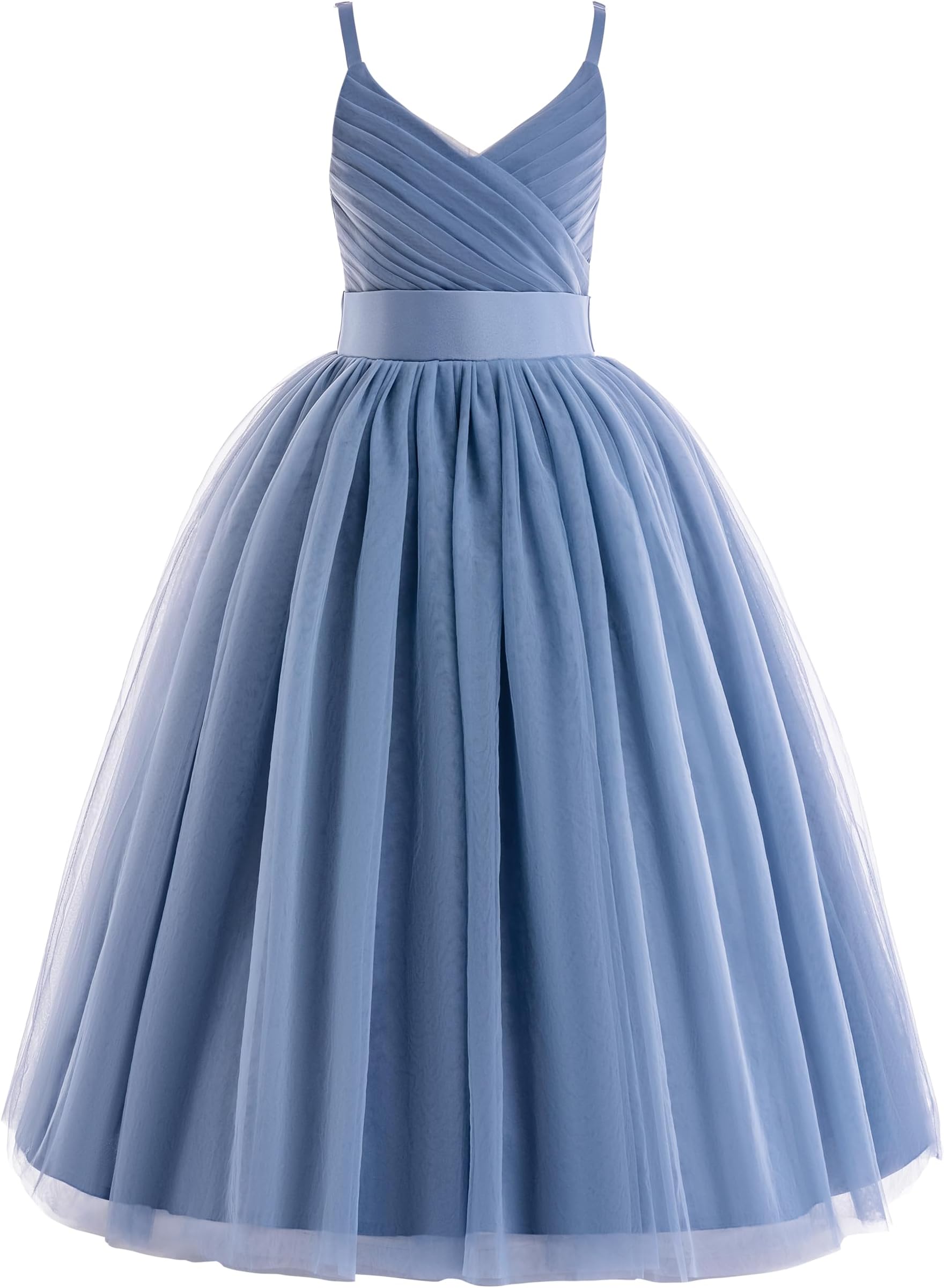 Flower Girls Spaghetti Strap Tulle Dress Long A Line Wedding Pageant Dresses Princess Birthday Party Ball Gown