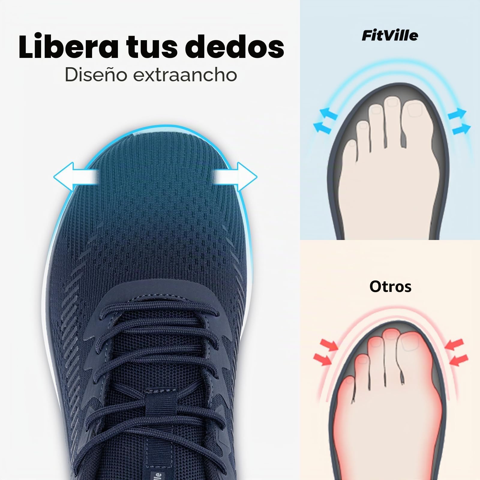 FitVille Zapatillas para Caminar Hombre Extra Anchos Zapatos Ligeros para Walking Transpirables Zapatillas Casual
