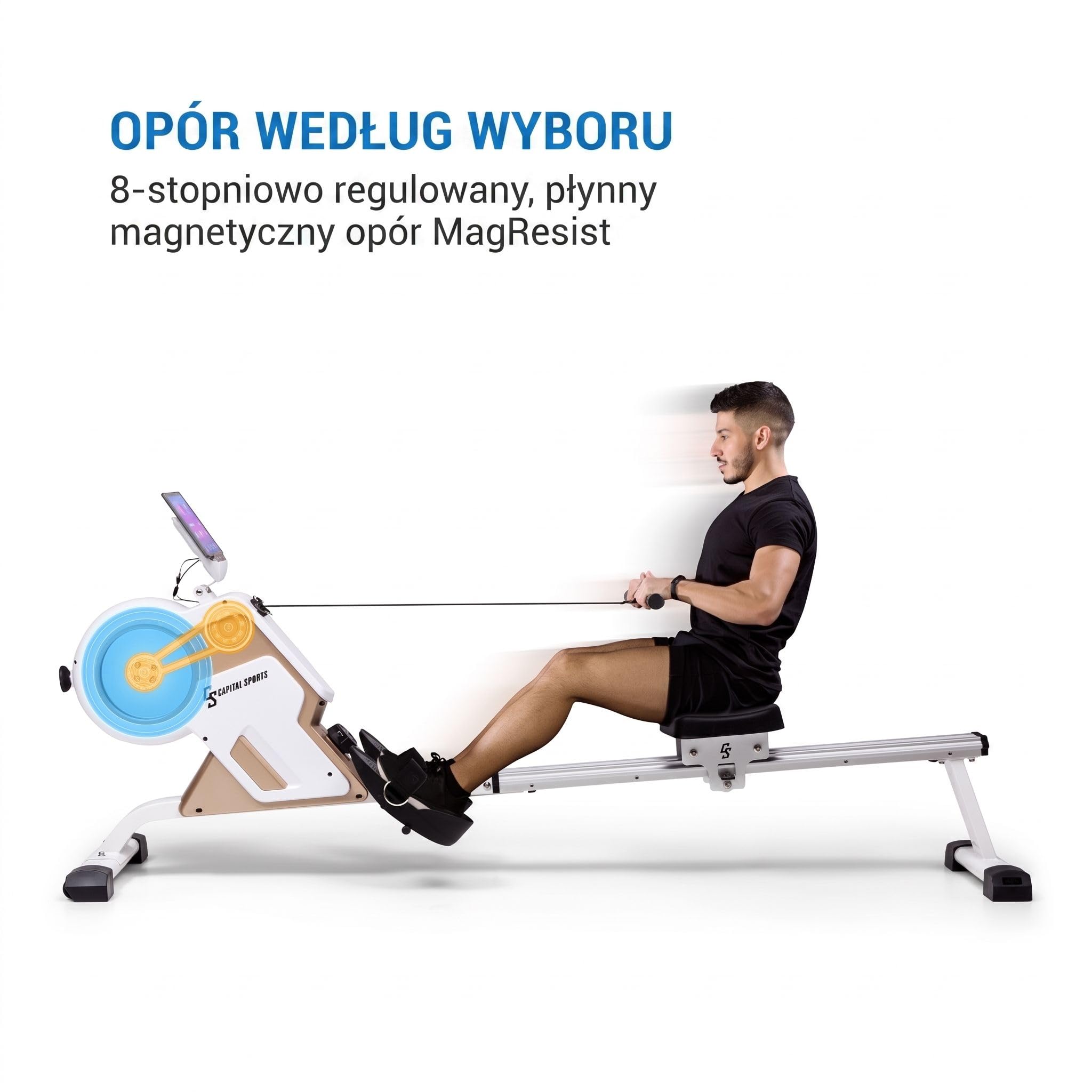 Capital Sports Rudergerät für Zuhause, Kompakter Rowshaper, Rudergerät Klappbar mit 8 Stufen, LCD-Monitor, Bodenrollen, Row Shaper mit Magnetwiderstand, Cardio-Rudergeräte, Fitnessgeräte für Zuhause