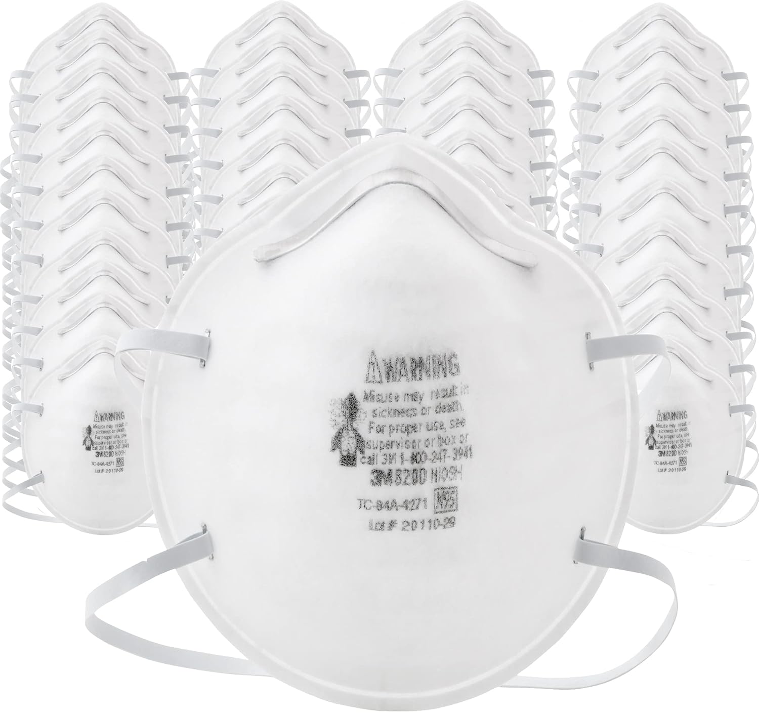 3M N95 Particulate Respirator 8200, 160/Case, NIOSH APPROVED, Disposable, Sweeping, Sanding, Grinding, Sawing, Bagging, Dust, 8 Packs of 20 Respirators