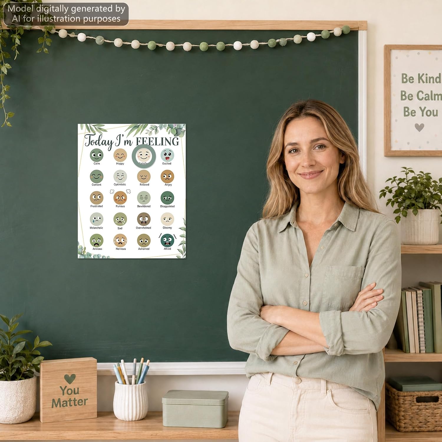 QOUBAI Magnetic Feeling Chart Daily Mood Tracker Eucalyptus Emotion Poster image 5