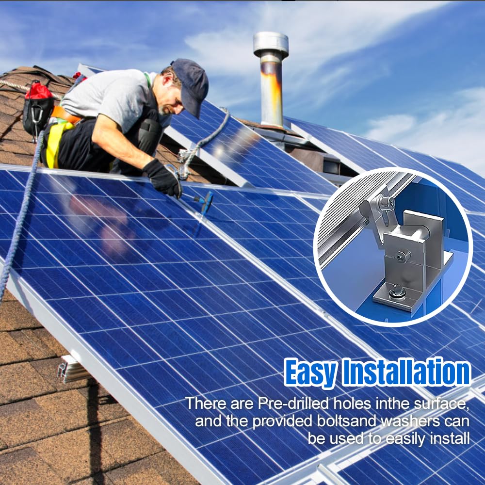4 Pezzi Staffa per Pannello Solare, Staffe per Pannelli Fotovoltaici Pannello Solare Regolabile da 0 a 60 Gradi Staffa in Lega di Alluminio per Pannello Solare per Tetti, Camper e Barche