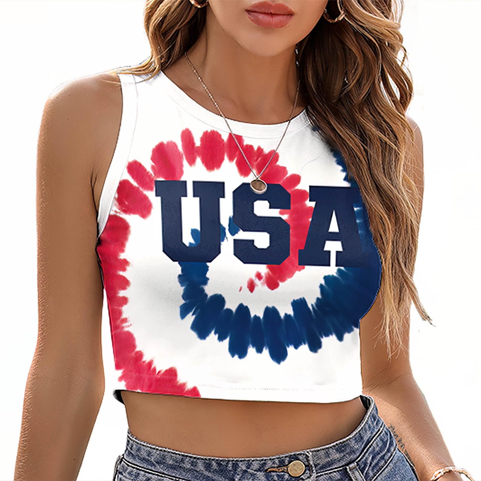 color cosplayer American USA Flag Crop Tank Tops for Women T Shirt Patriotic 4th of July Vest Tops
