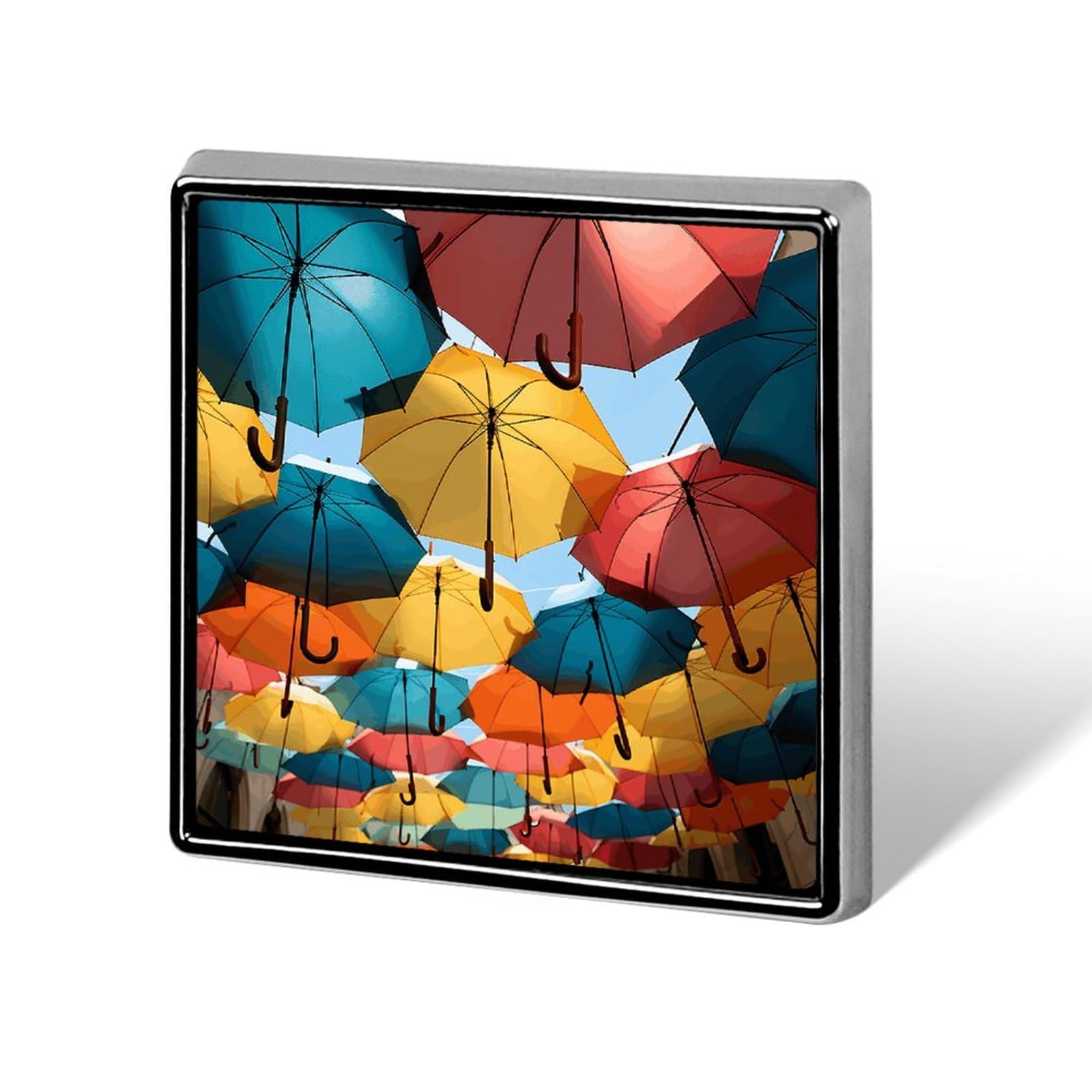 Square Lapel Pins Colored Umbrellas Metal Square Brooceh Badge for Suits, Backpacks & Hats, Lapel Accessory