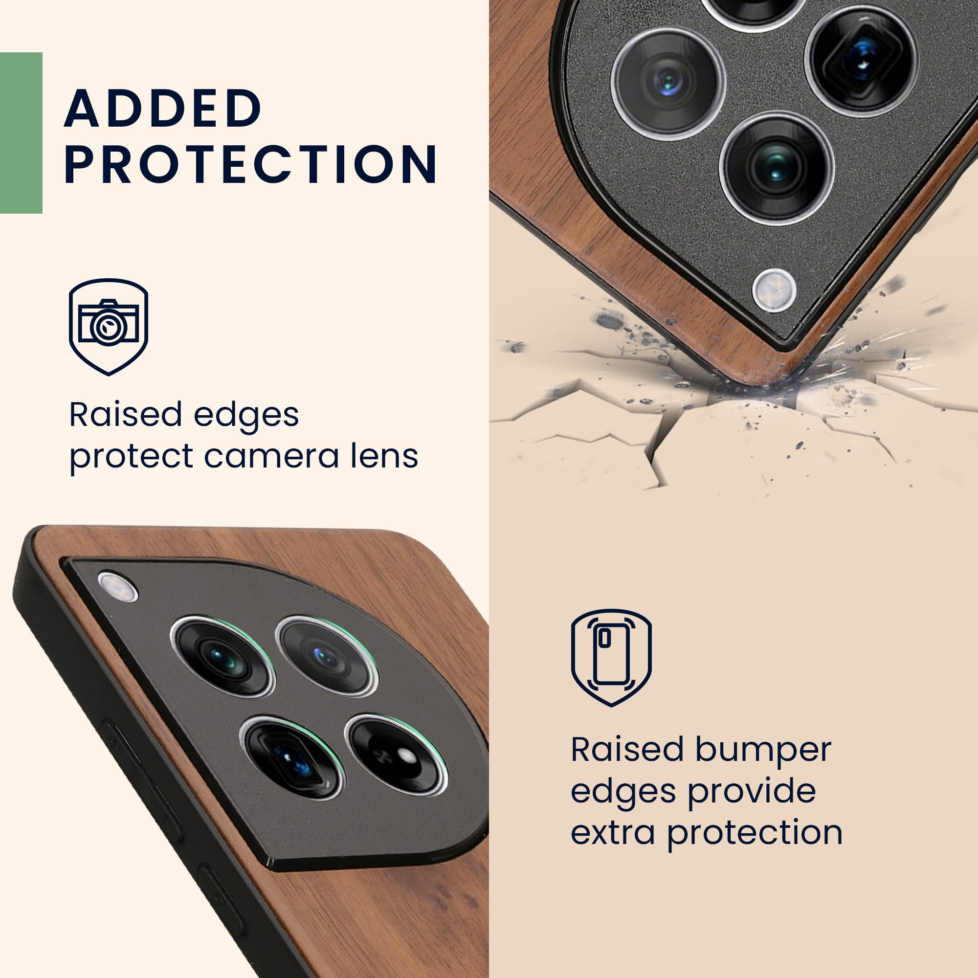 kwmobile Wood Case Compatible with OnePlus 12 Case - Cover - Navigational Compass Mother of Pearl Dark Brown - Image 3