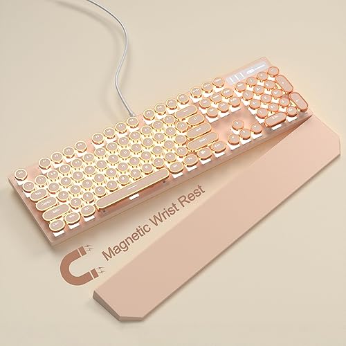 Miniatura 3 de MageGee Teclado mecánico para juegos de máquina de escribir, teclas redondas retro punk, cremoso, 104 teclas, teclados con retroiluminación LED