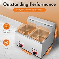 Vista 3 de Freidora comercial de doble tanque con 2 cestas y tapas, cada tanque de capacidad óptima de 6 litros/6.34 cuartos de galón, freidora eléctrica
