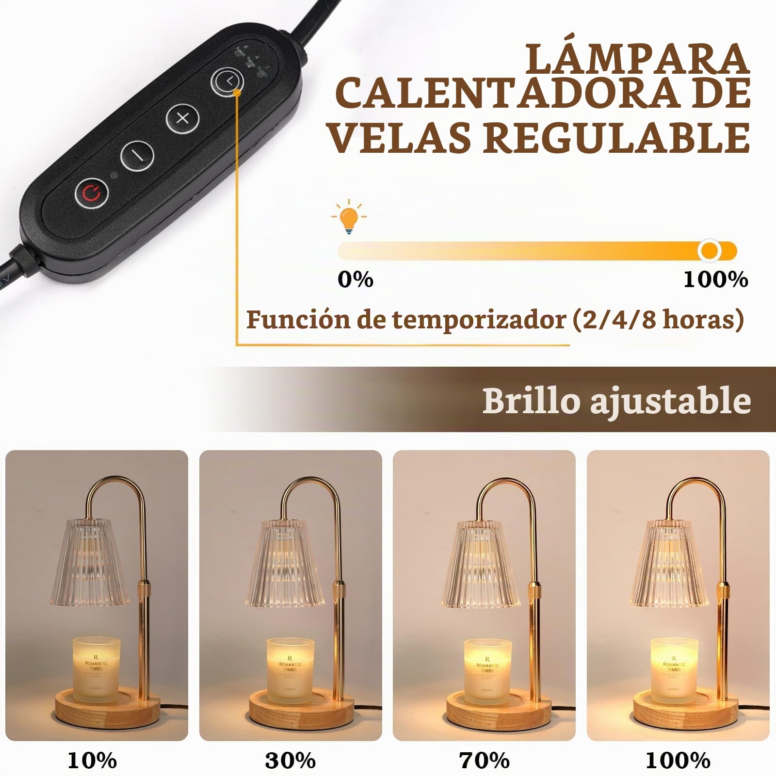Funistree Lámpara Calentadora Velas, Candle Warmer Lamp, Regulable con Temporizador, Altura Ajustable, Calentador Eléctrico Sin Llama, Incluye 2 Bombillas, Regalo Ideal para Mujeres, Decoración Hogar