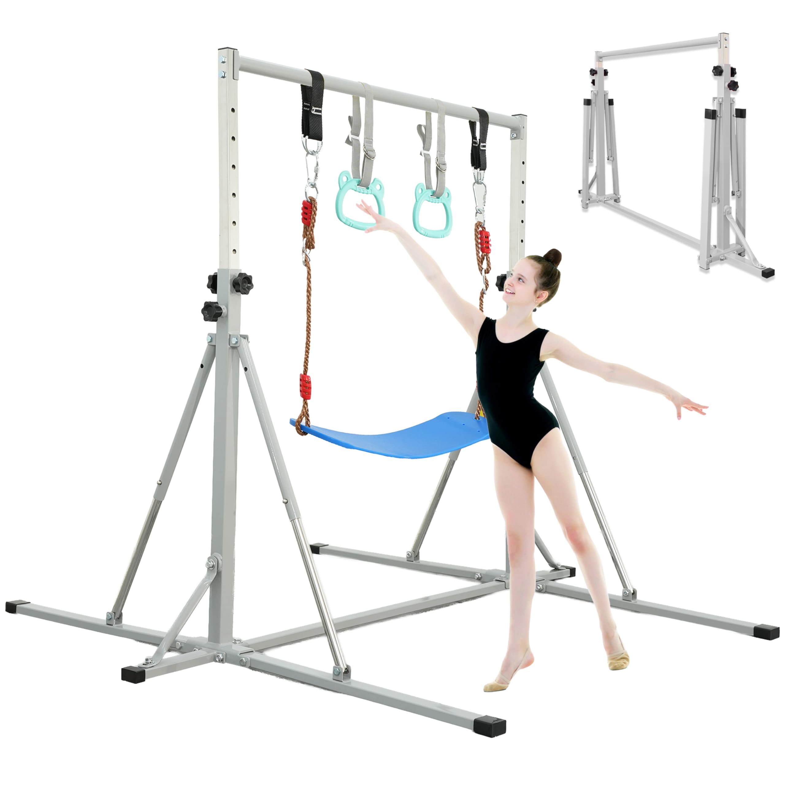 FC FUNCHEER Foldable Gymnastics Bar,5FT Horizontal bar,Adjustable Kids Training bar for Kids Ages 3-15,Kids Gymnastics bar,Triangle Stable Structure-Gym Equipment for Home