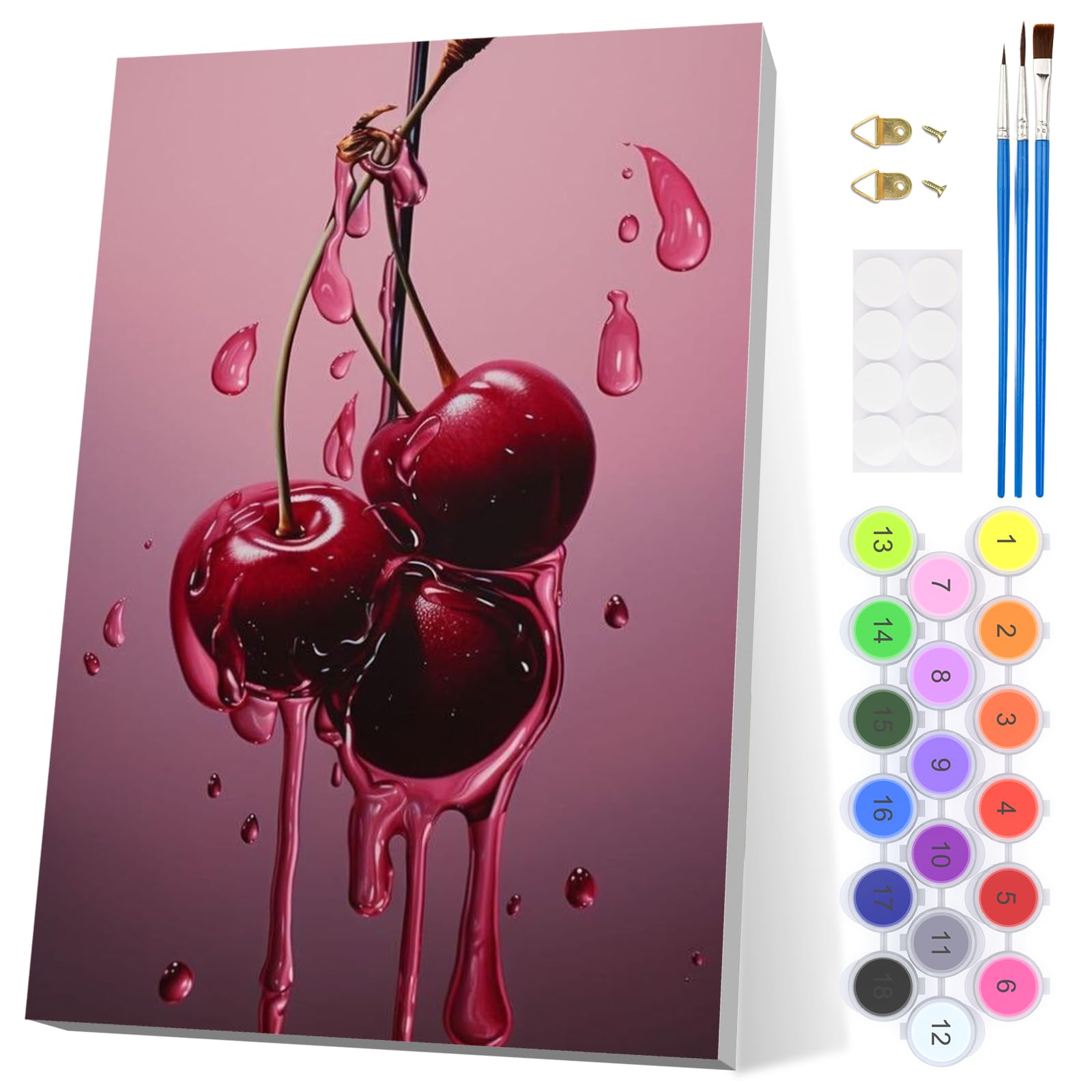 EOBROMD Cherry Paint by Numbers for Adults with Frame, Fruit Paint by Numbers Kits Beginners, Acrylic Easy Painting by Numbers for Gift Home Wall Decor 8x12in — image 1
