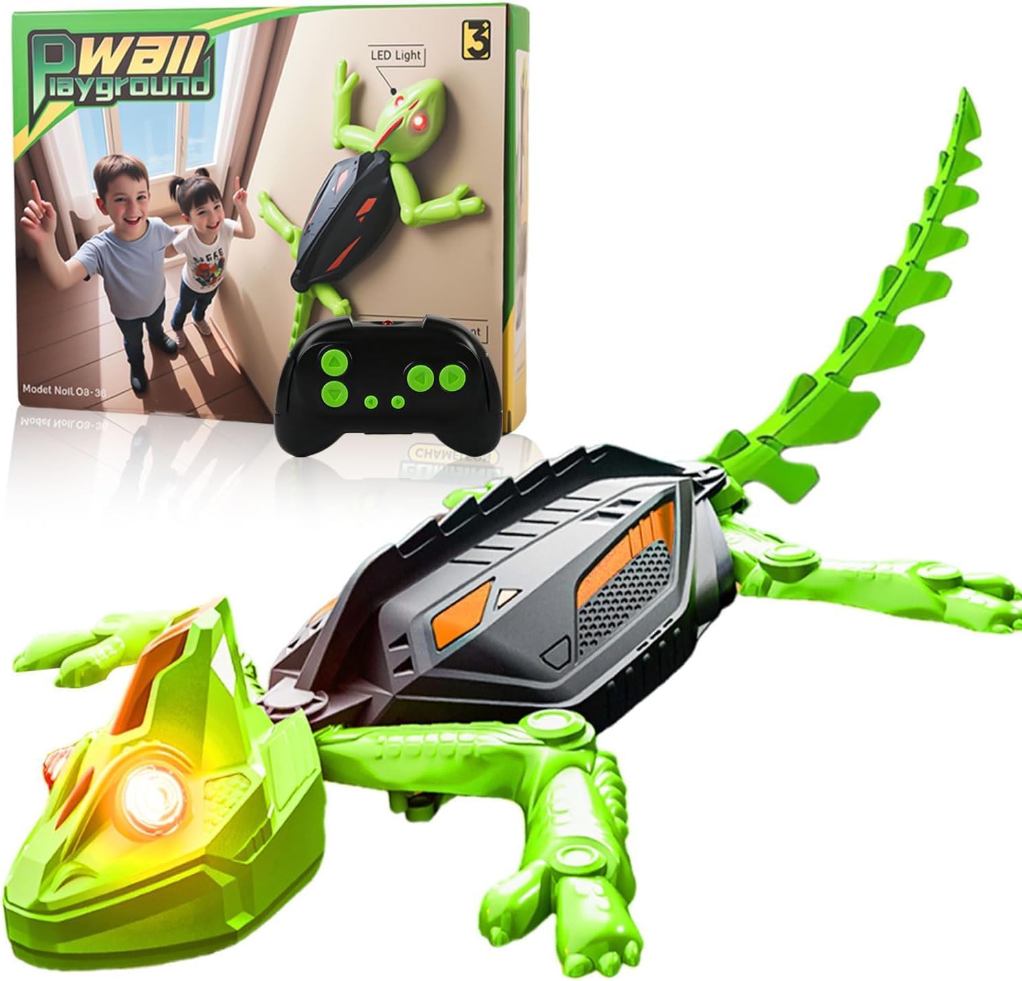 Rechargeable Remote Control Robot Lizard | 360° Rotation, Low Noise, LED Lights | Fun Wall Crawler Prank Toy for Kids Ages 4+ (Green)-image-21