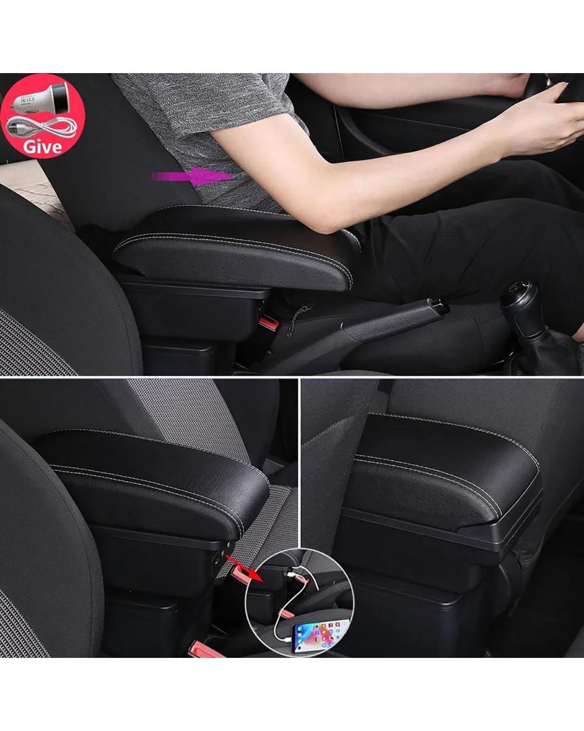 Bracciolo Auto Per Aygo X 2012-2019 Box Bracciolo Retrofit Parti Di Stoccaggio(C2 Black line NO USB)