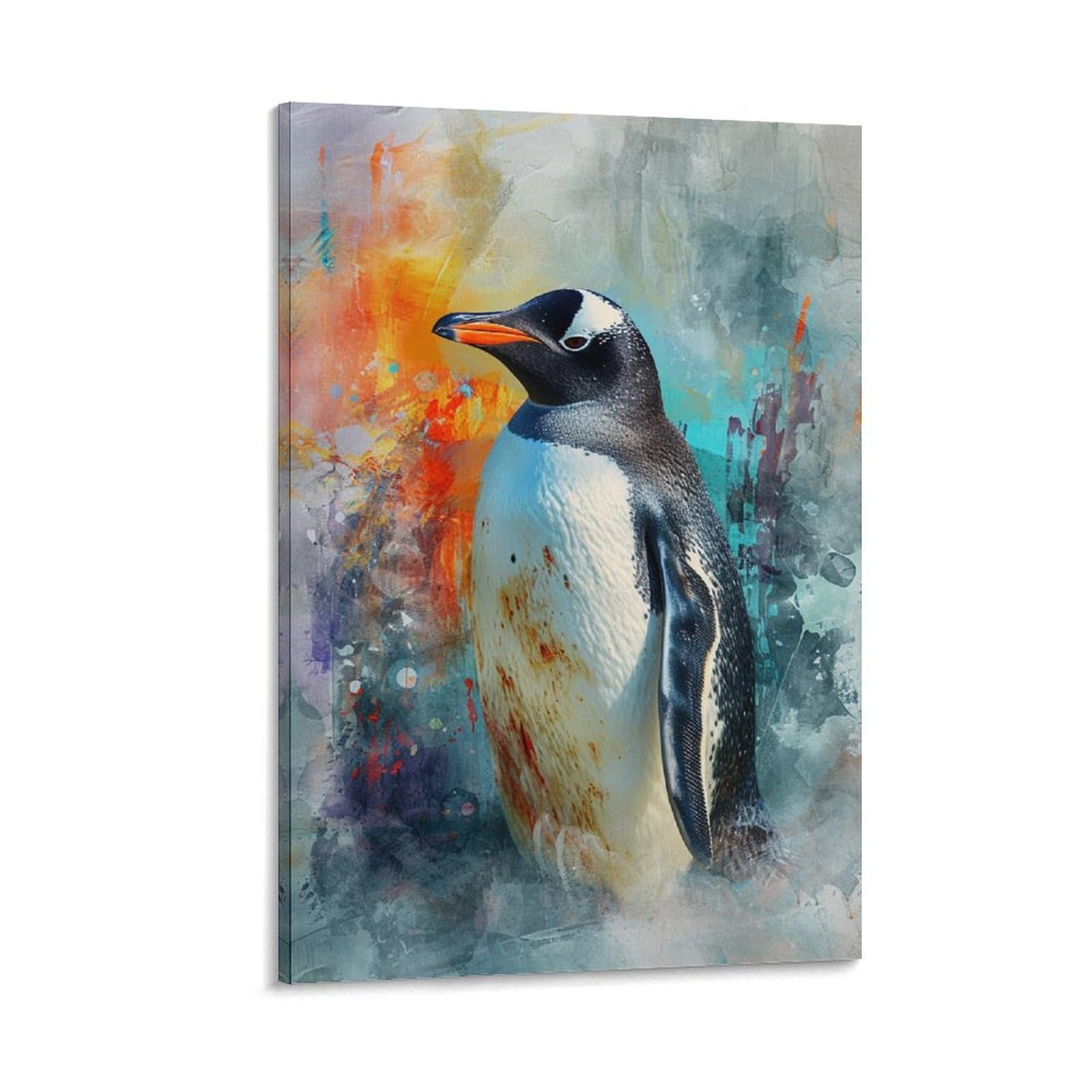 絵画　油絵　原画　動物　ペンギン　ブルー　夏　アート　インテリア　F4 絵画 油絵 原画 動物 ペンギン ブルー 夏 アート インテリア F4