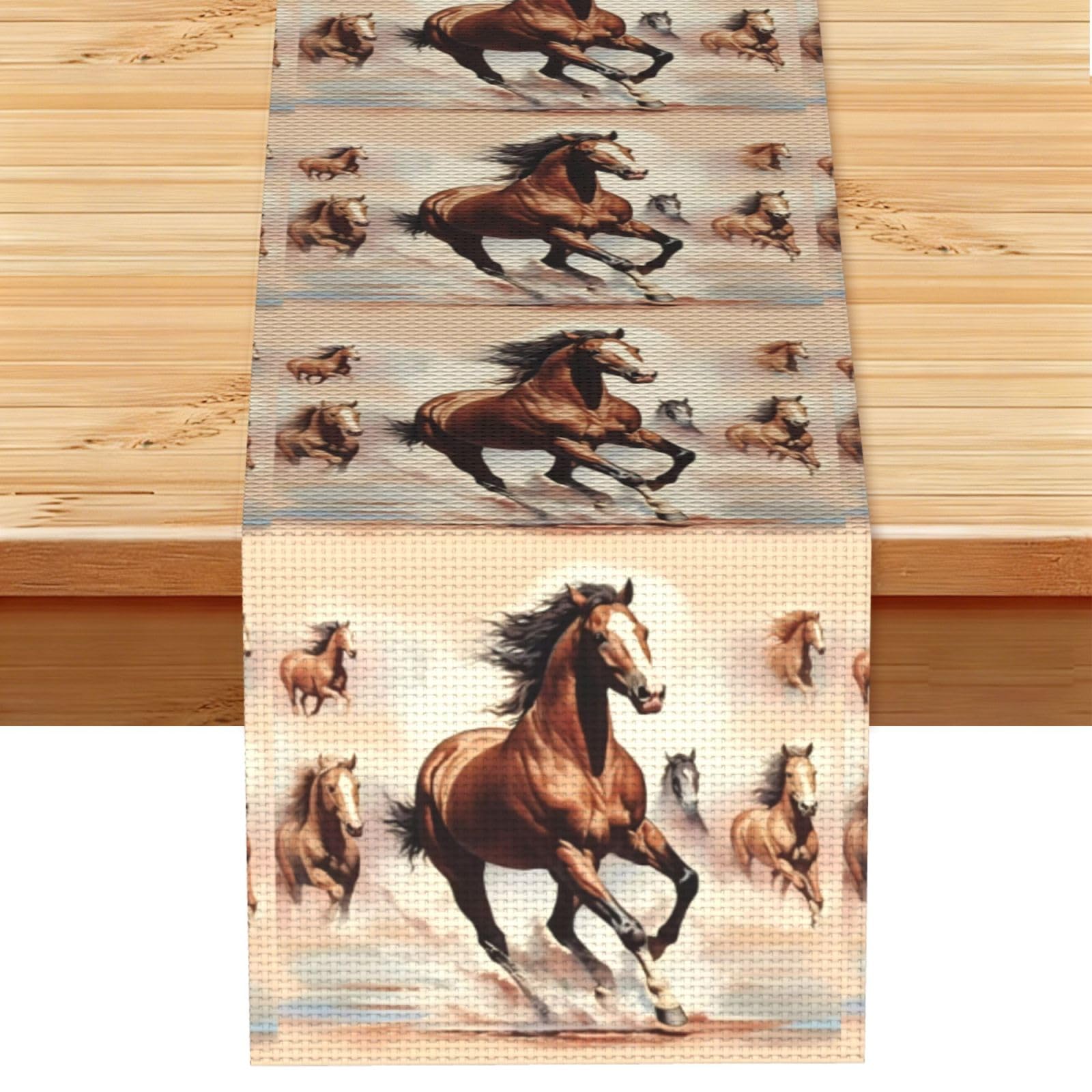 Prancing Brown Horse Table Runner 13x72 Inch Dining Decor