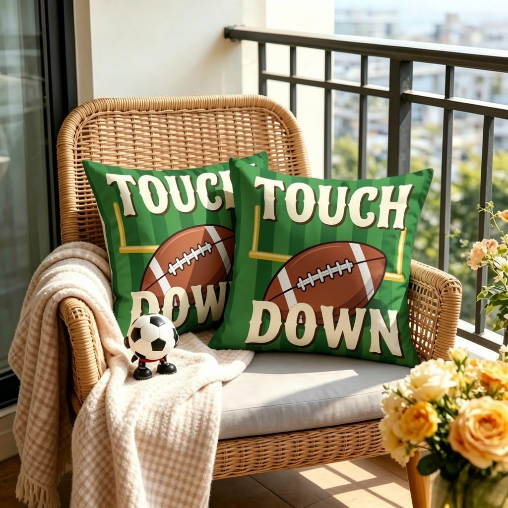 Touchdown Football Linen Pillow Covers -16x16