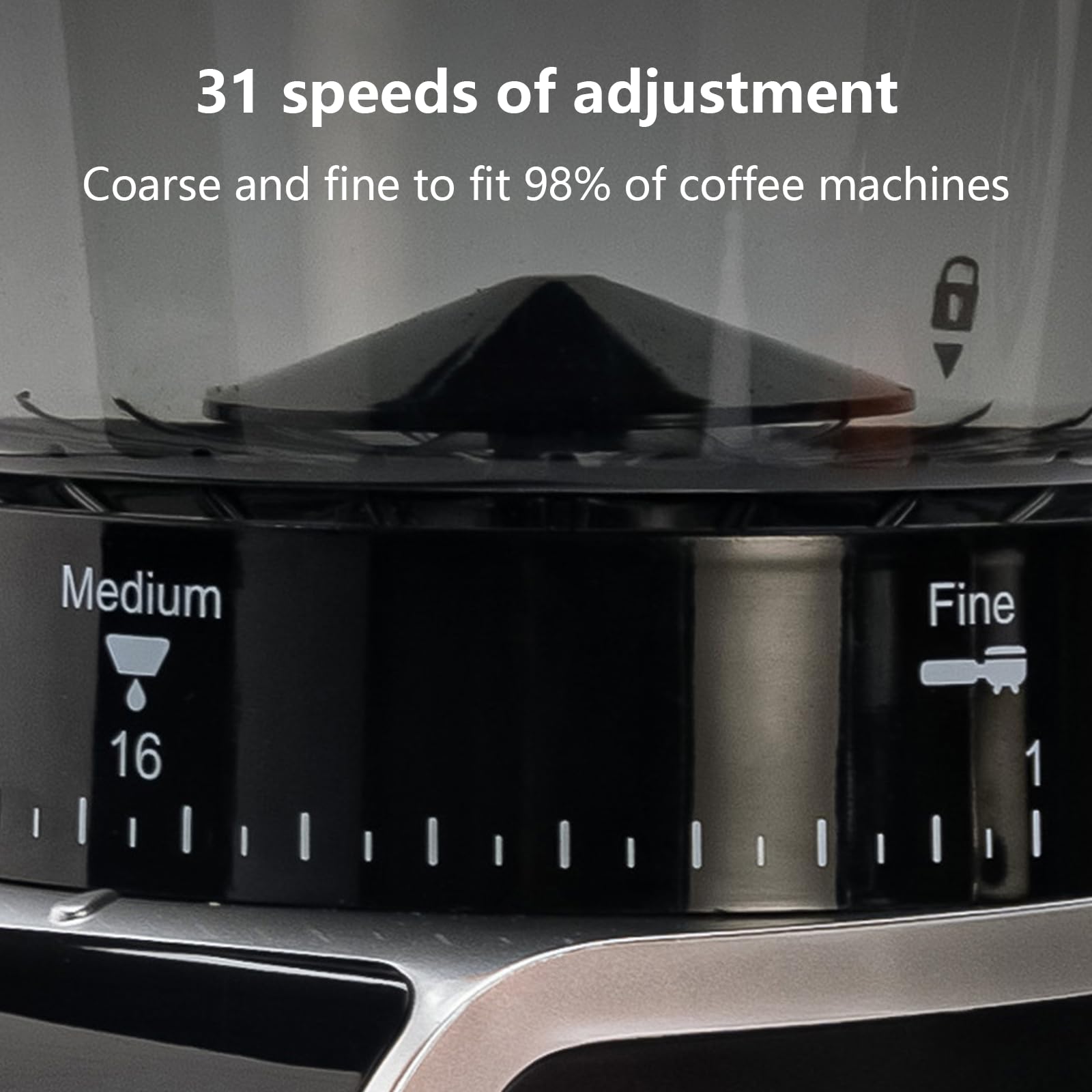 Elektryczny ekspres do kawy o mocy 165 W, młynek żarnowy do ziaren kawy 275 g, młynek do kawy ze stali nierdzewnej, 31-stopniowa regulacja prędkości, do espresso/Drip/French Press/American Coffee red