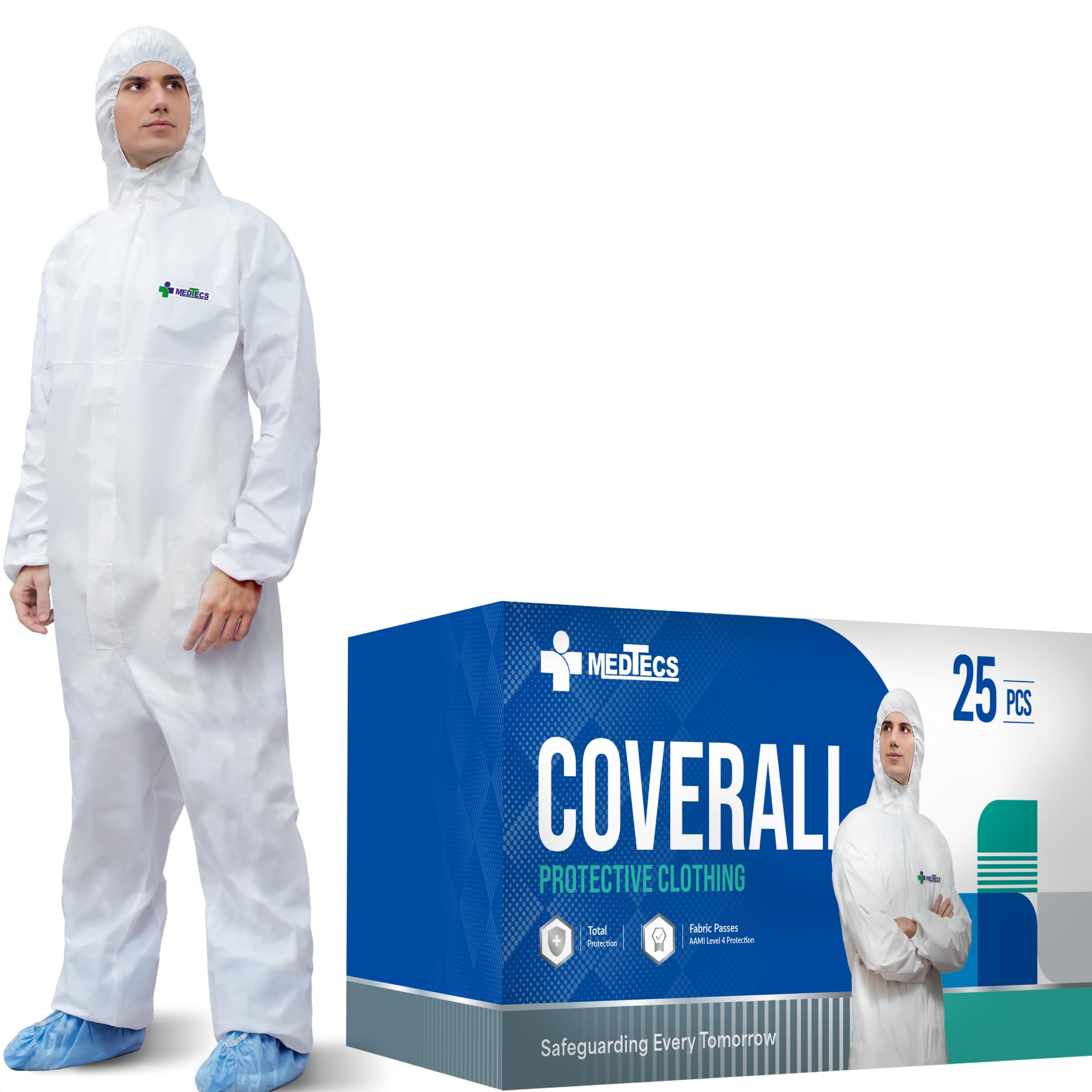 Medtecs Hazmat Suits - 6 Sizes Options - Disposable Coveralls Suit, Medical Protective Coverall PPE Hazmat Suits