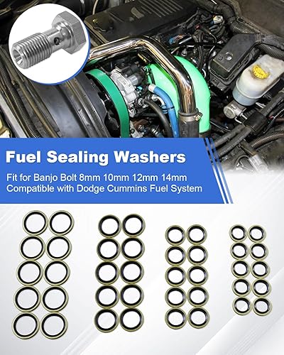 Miniatura 2 de Arandelas de sellado de combustible para Banjo Bolt de 0.315 in, 0.394 in, 0.472 in, 0.551 in, apto para sistema de combustible Dodge Cummins,