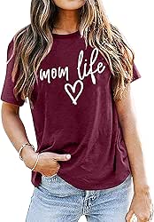 Mom Life Shirts for Women Mom Life Heart Graphic Shirts